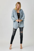 Acid Light Distressed Raw Hem Denim Shirt