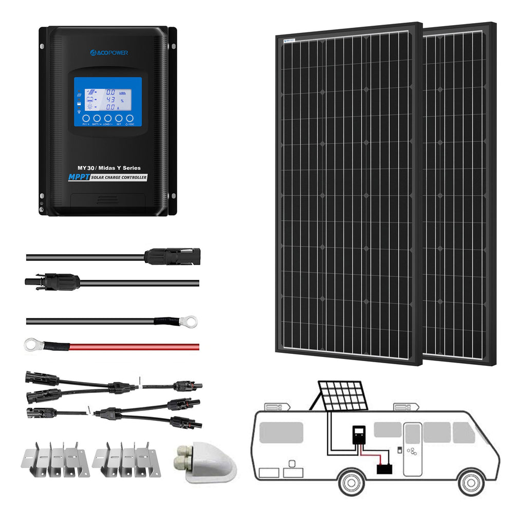 12V/24V 200W Mono Solar RV Kits 30A MPPT Charge Controller (2x100W 30A)