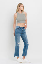 Full Size Mid Rise Distressed Cropped Flare Jeans