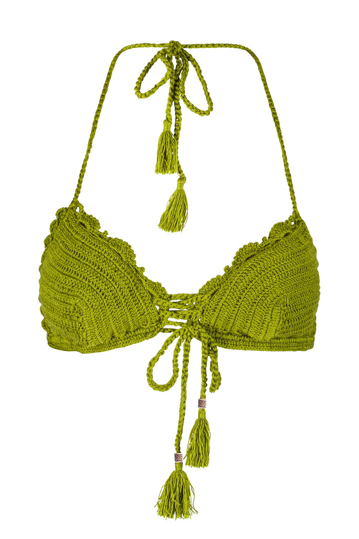 El Zafiro Moss  Hand-Crocheted Bikini Top