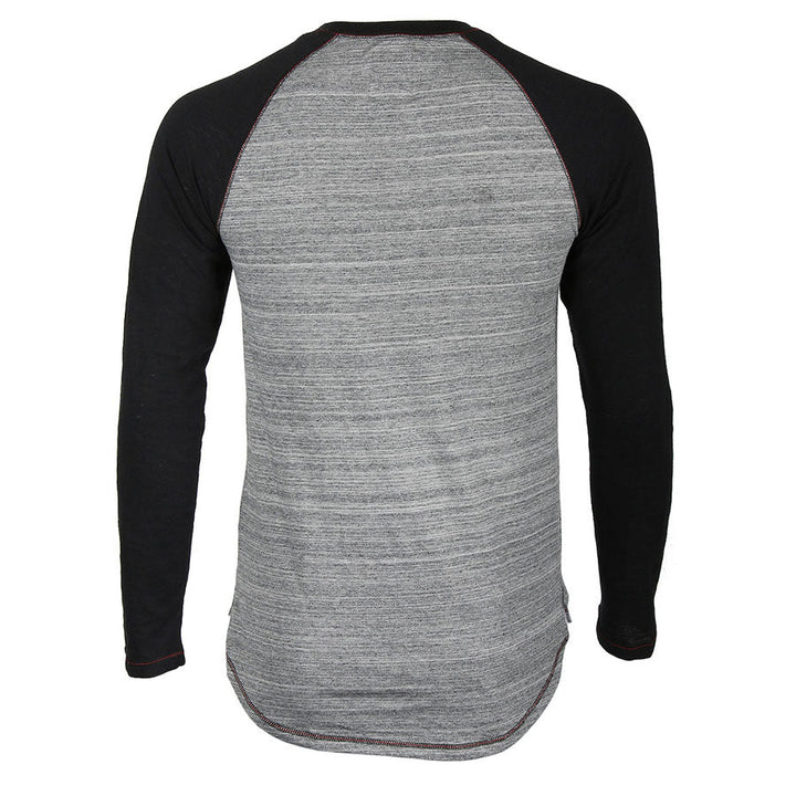 Long Sleeve Contrast Raglan Henley V-Neck T-Shirt