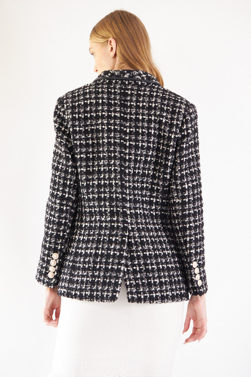 Power Woman Black & White Tweed Checkers Jacket