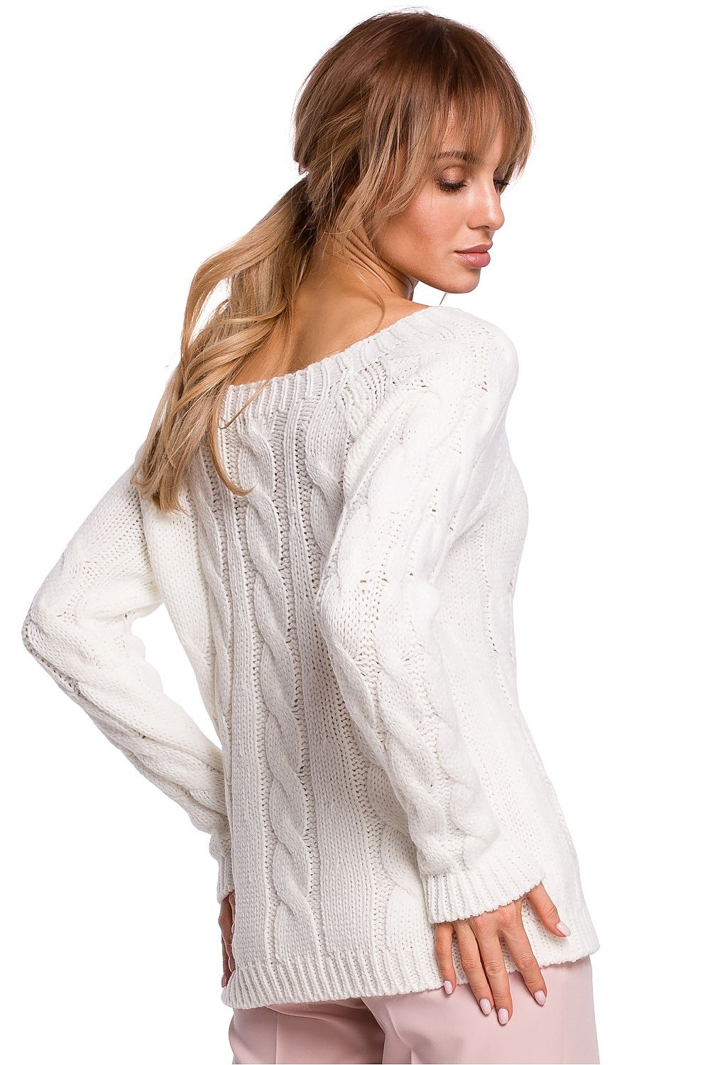 Fitted Jumper with Boat Neckline in Beige