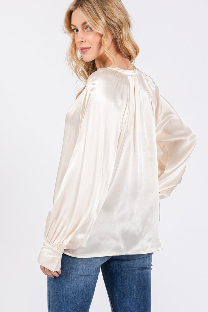 Ivory Notched Long Sleeve Blouse