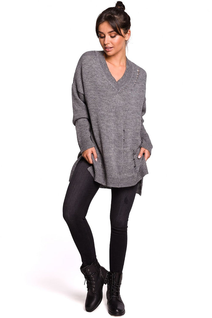 Oversized Jumper with V-Neck in Grey