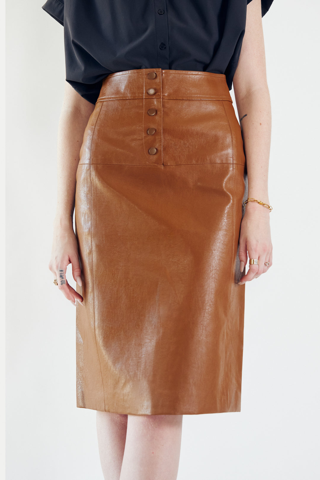 Power Woman Dark Hazel Leather Skirt