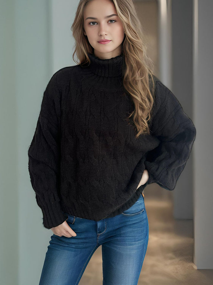 Cable-Knit Turtleneck Long Sleeve Sweater