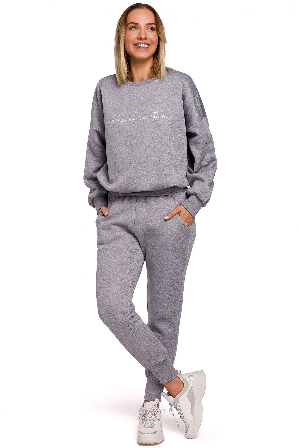 Grey Oversized Sweatshirt with Embroidery