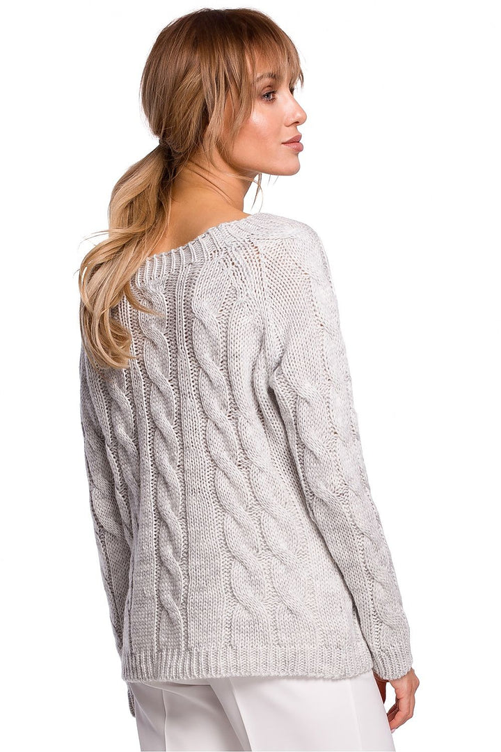 Fitted Jumper with Boat Neckline in Light Grey