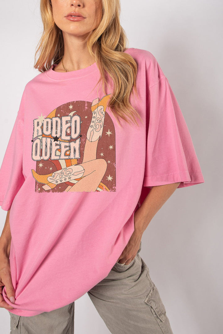 Washed Rodeo Queen Oversized Cotton Graphic Tees