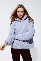 Grey Color Hoodie with Embroidered Cést La Vie Text