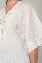 Embellished White Mini Dress with Embroidery Detailing