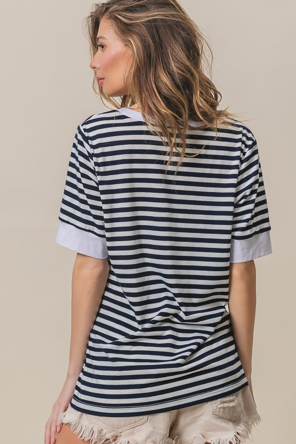 Contrast Striped Notched Knit Top