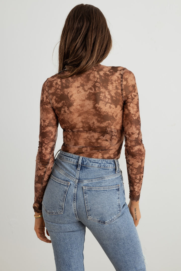 Hera Collection Abstract Mesh Lace-Up Long Sleeve Bodysuit