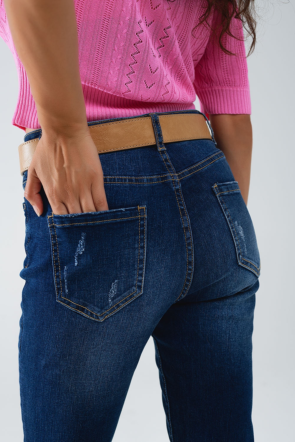 Distressed Dark Wash Super Skinny Jeans in Stretch Denim