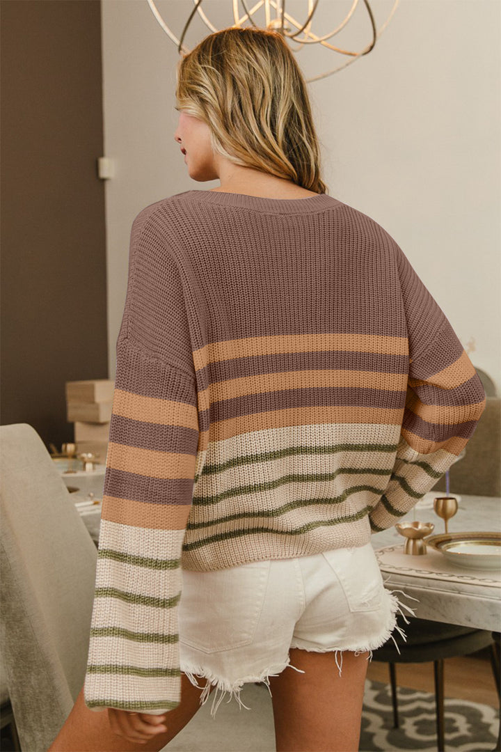 Color Block Striped Long Sleeve Sweater