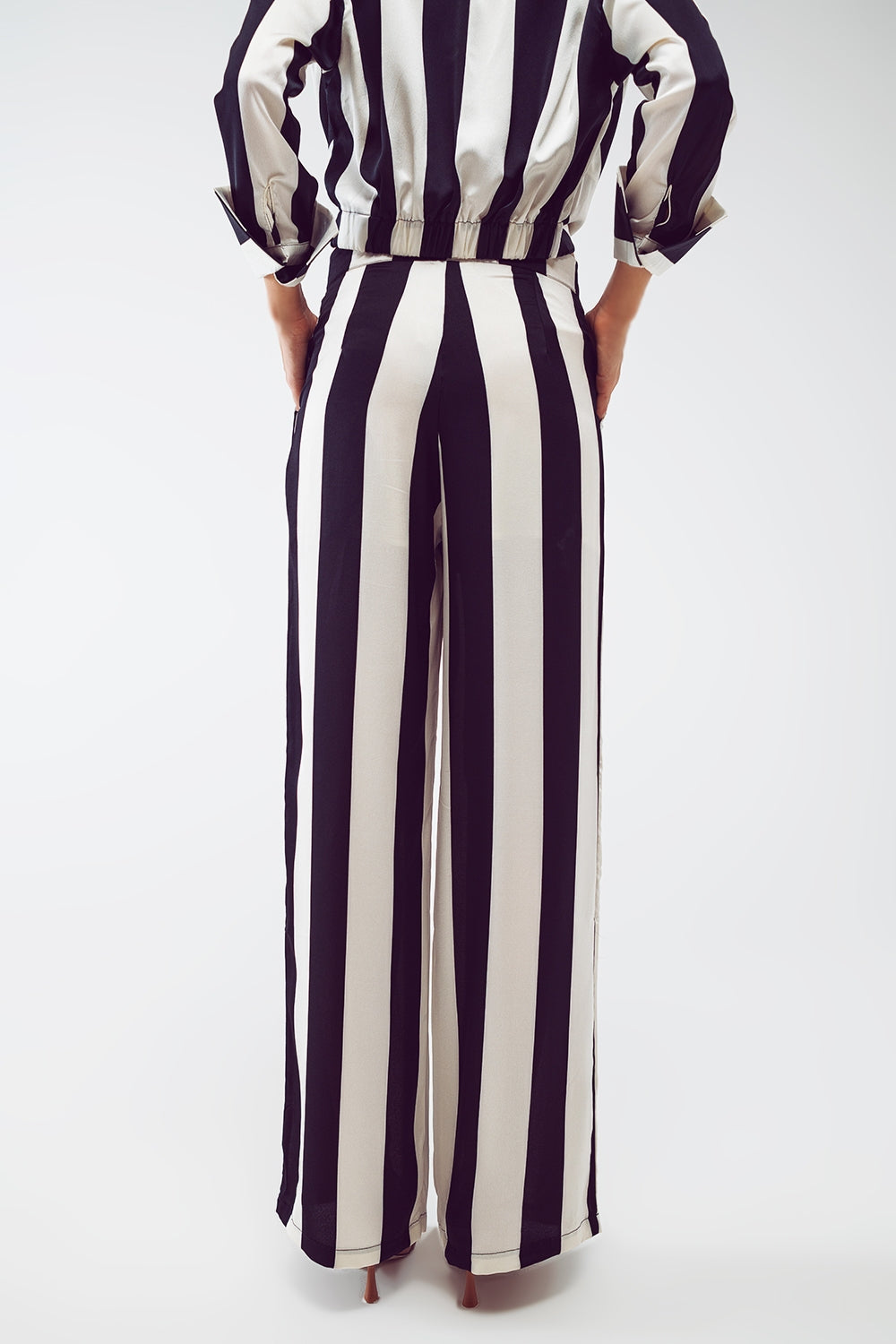 Straight Pants Stripe Design and Relaxed Fit in Black and White