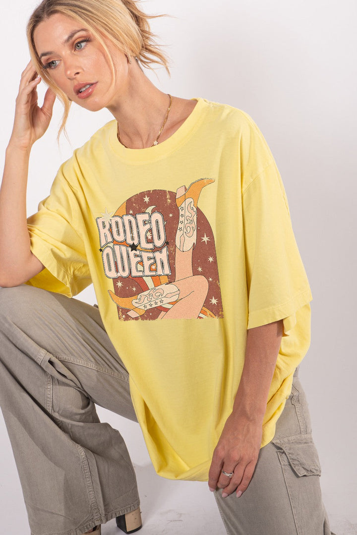 Washed Rodeo Queen Oversized Cotton Graphic Tees