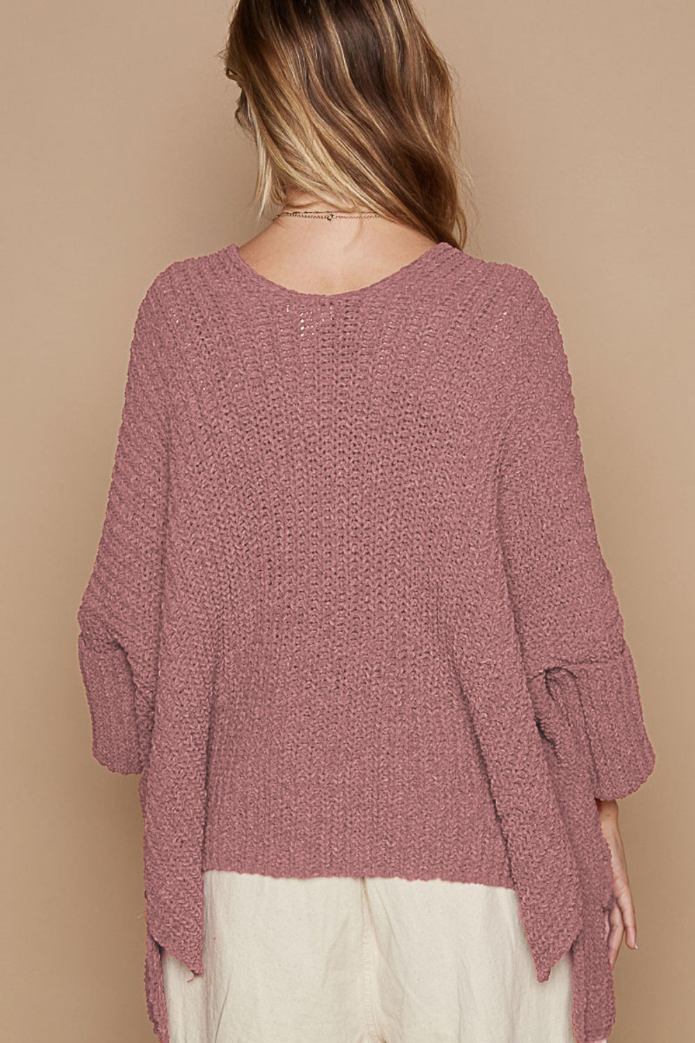 Mauve Open Front Sweater Cardigan with Pockets