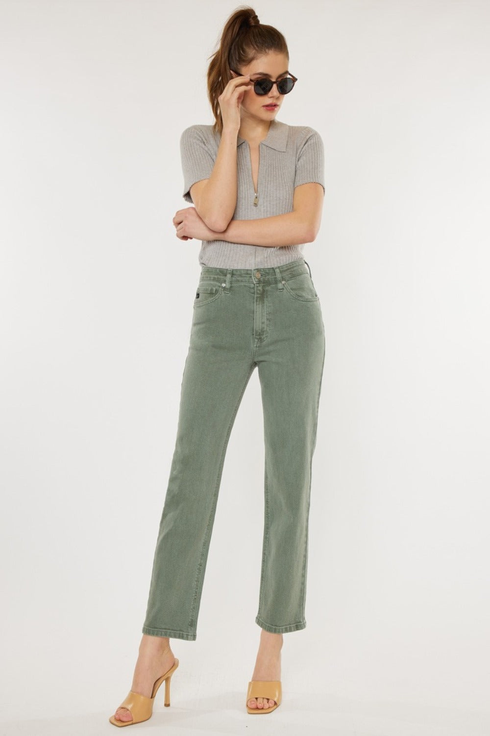 Ultra High Rise Straight Jeans in Olive Green