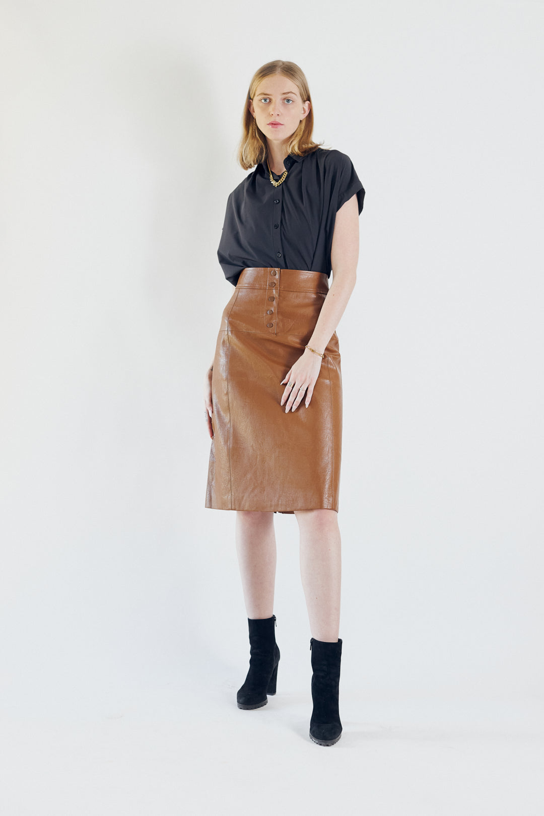 Power Woman Dark Hazel Leather Skirt