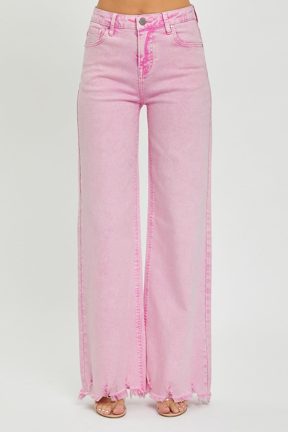 Acid Pink High Rise Wide Leg Jeans