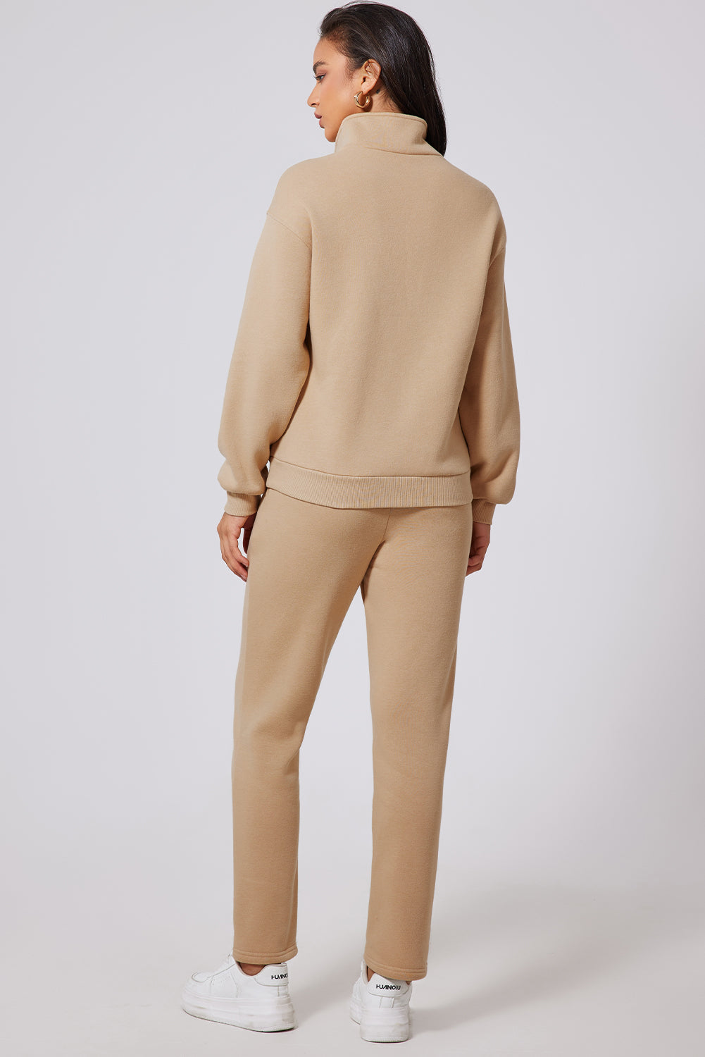 Half Snap Turtleneck Top and Pants Active Set Taupe