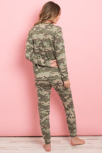 Brushed Camouflage Top and Joggers Set with Self Tie