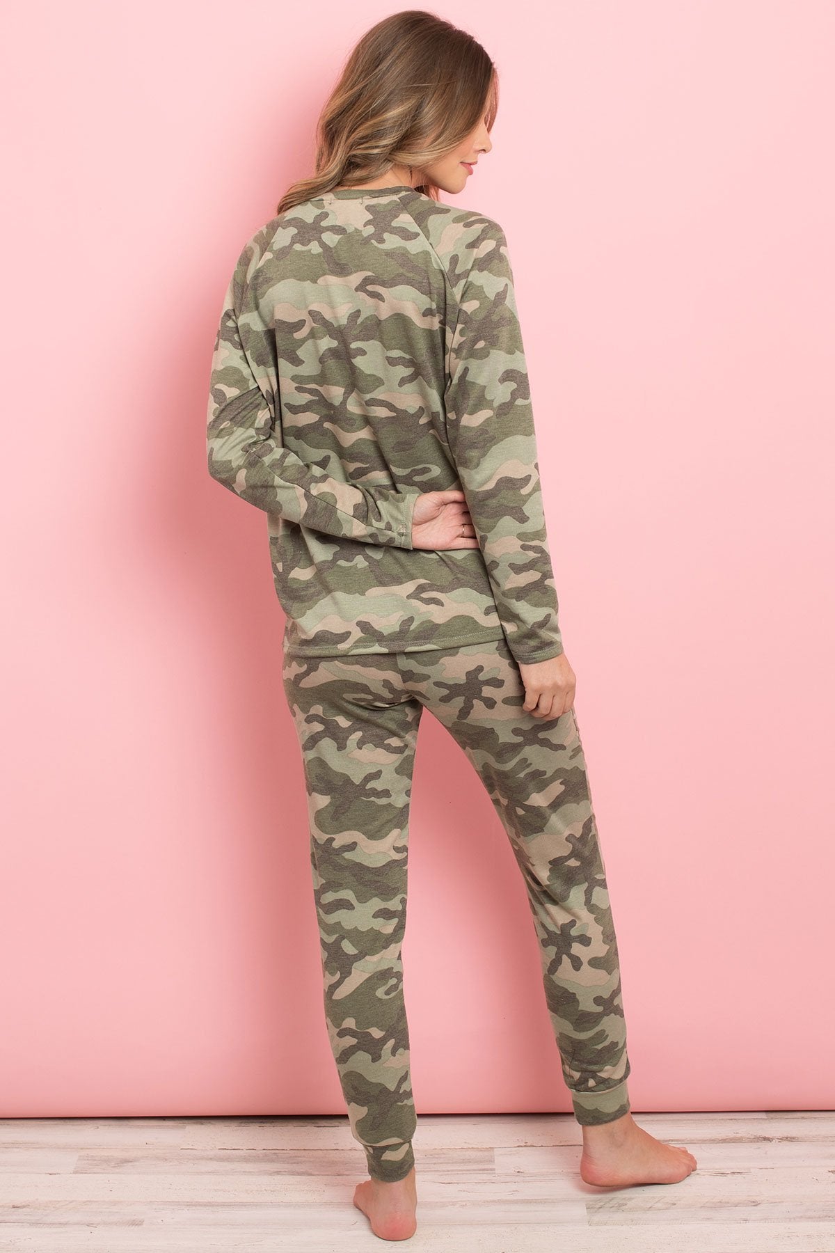 Brushed Camouflage Top and Joggers Set with Self Tie