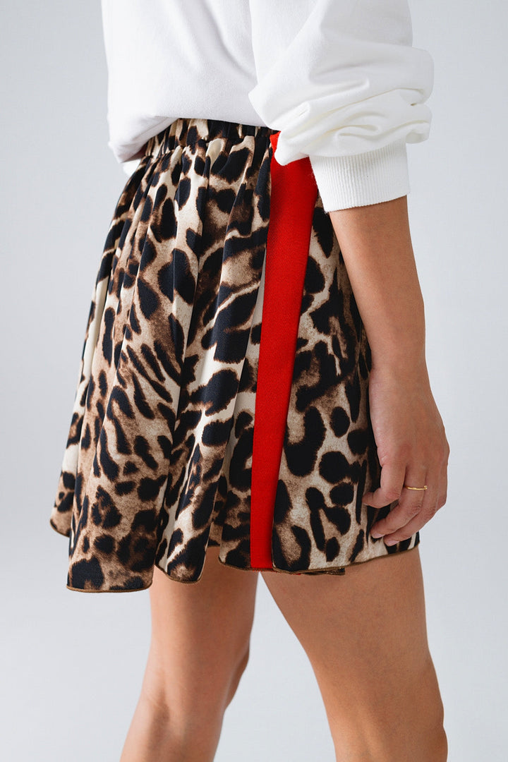 Leopard Print Shorts with Red Stripes on the Sides