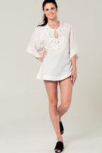 Embellished White Mini Dress with Embroidery Detailing