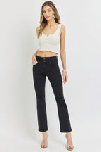 Black High Rise Wide Waistband Ankle Bootcut Jeans