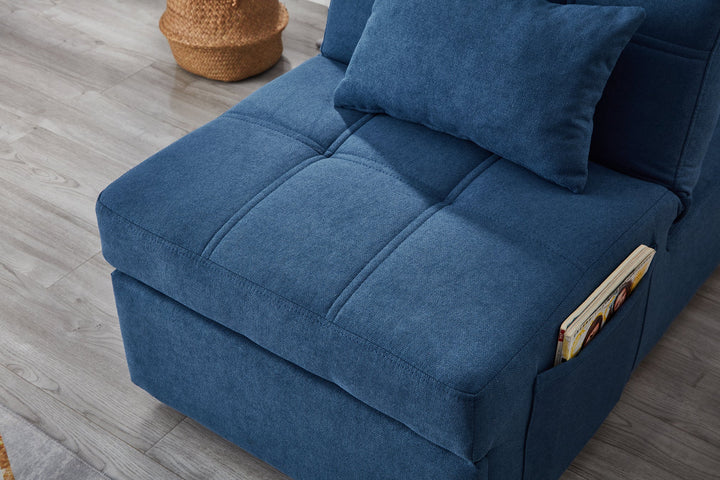 Blue Linen Fabric Recliner Chair Bed