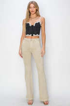 Beige Stone High Rise Side Slit Cargo Bootcut Jeans