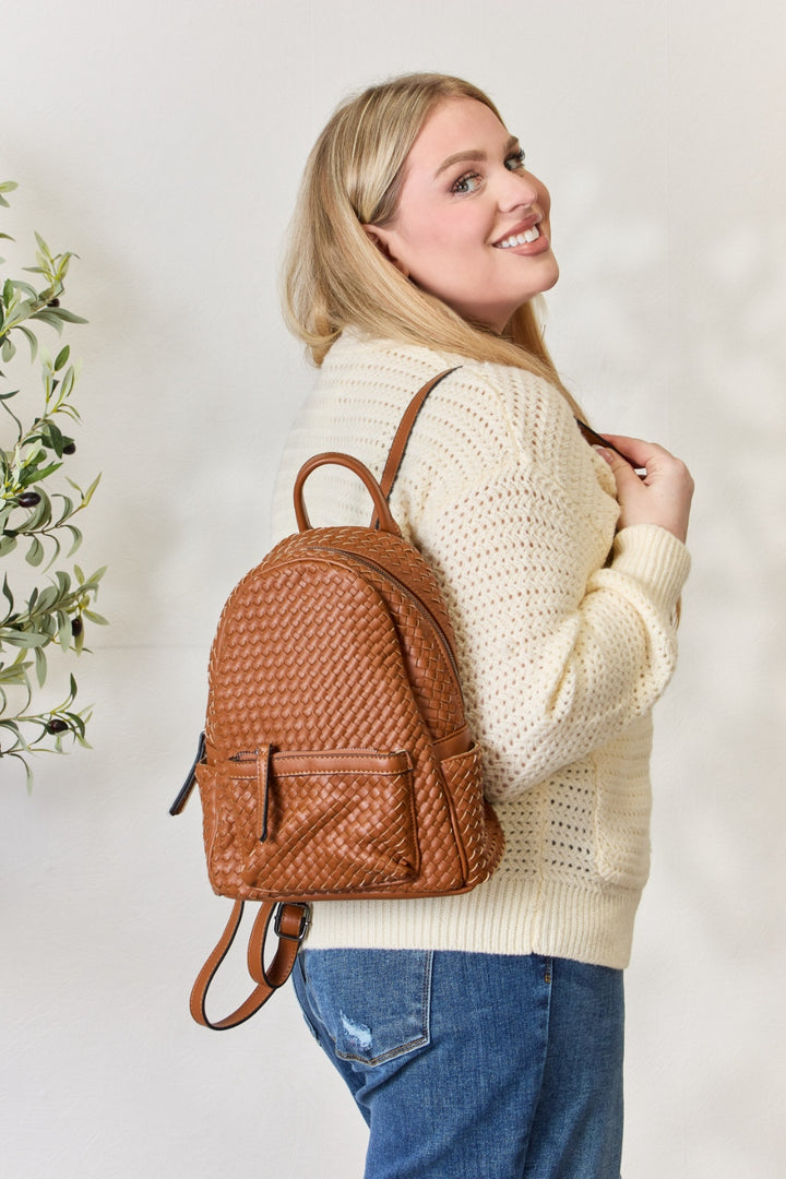 Shomico PU Leather Woven Backpack