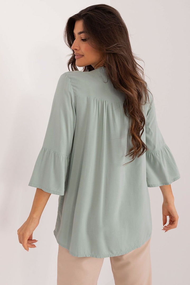Blouse with V-Neck and 3/4 Sleeve Sage