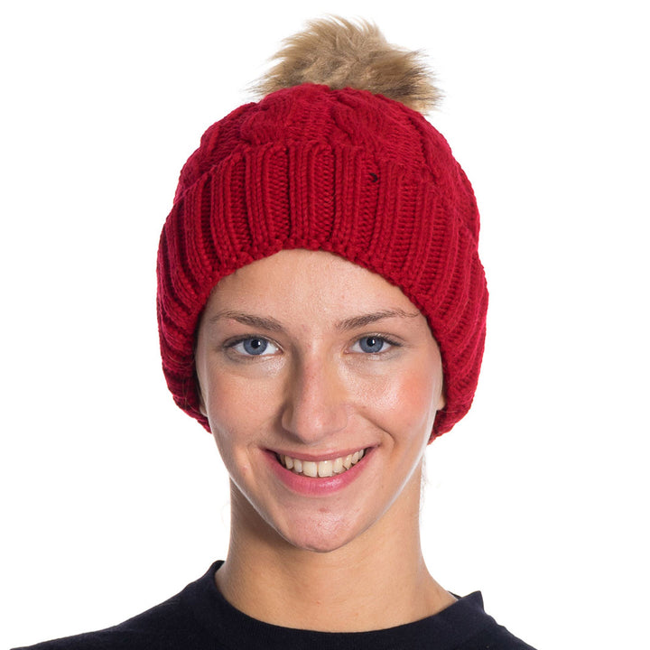 Winter Knitted Slouch Beanie Hat with Pom Pom for Women