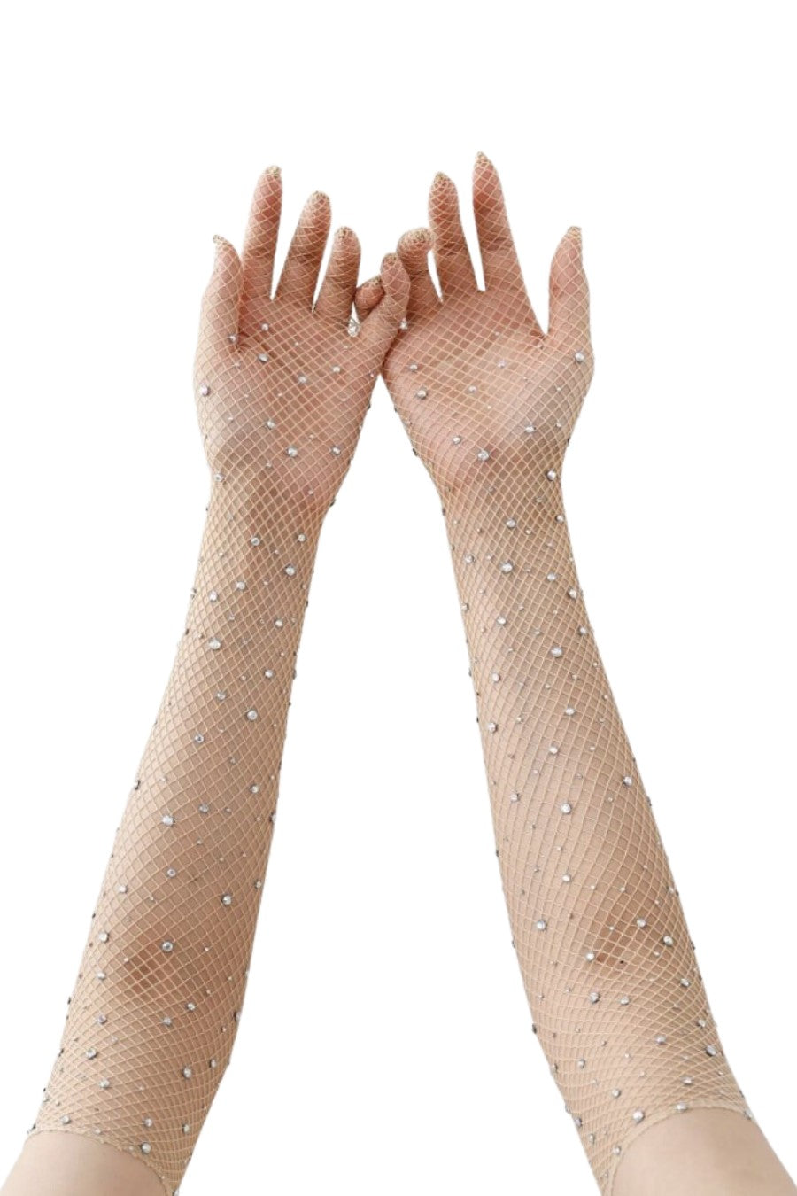 Icy Iridescent Rhinestone Nude Fishnet Stockings