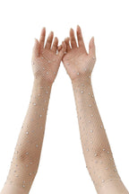 Icy Iridescent Rhinestone Nude Fishnet Stockings