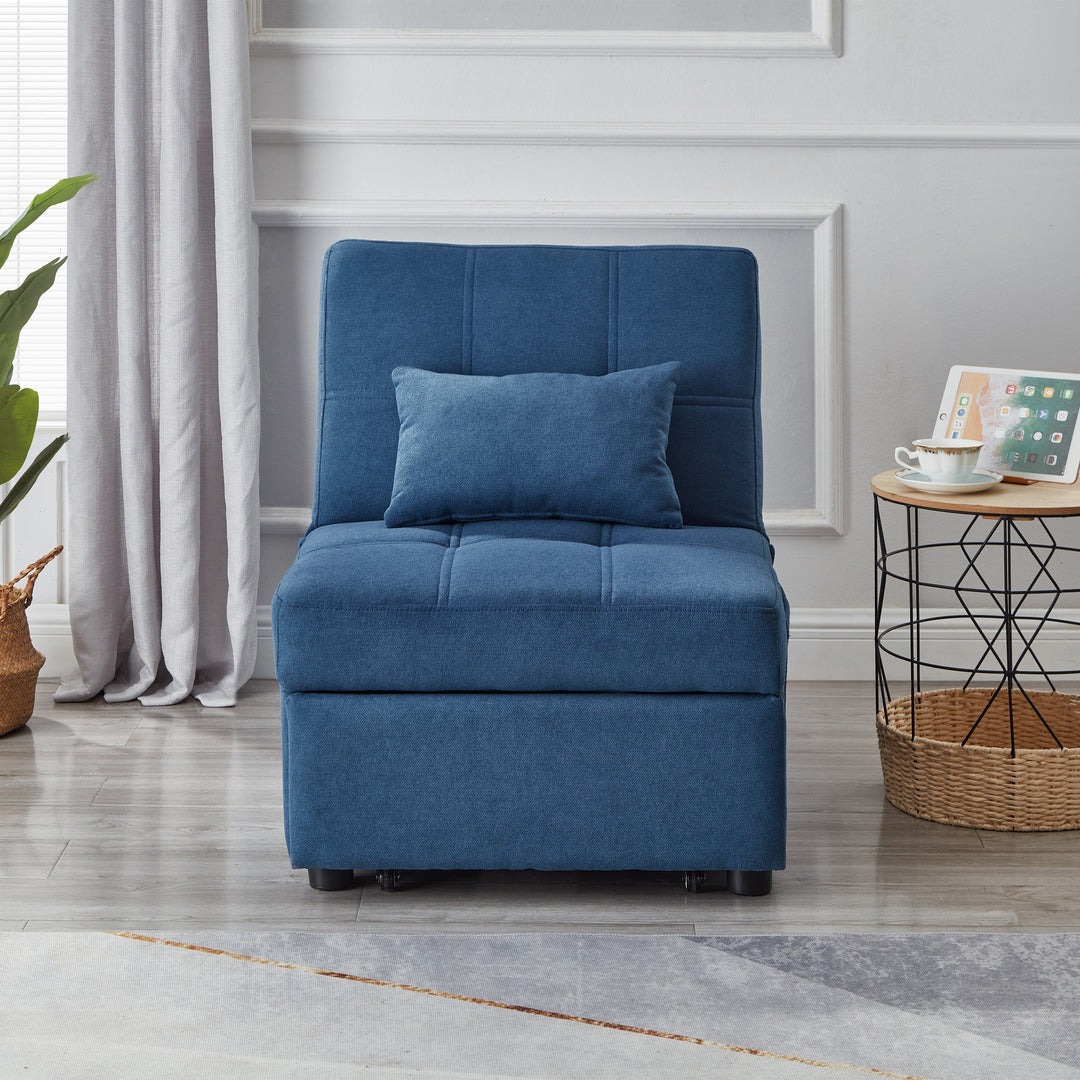 Blue Linen Fabric Recliner Chair Bed