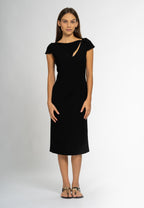 Caterina Dress Black Midi Cut Out Neck Dress | Tubino