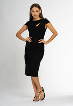 Caterina Dress Black Midi Cut Out Neck Dress | Tubino