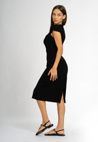 Caterina Dress Black Midi Cut Out Neck Dress | Tubino