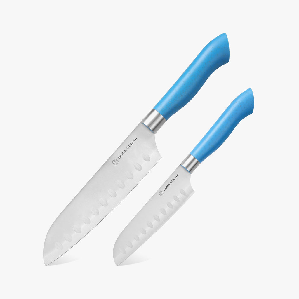 EcoCut 2-Piece Santoku Knife Set with Blade Guards | Blue