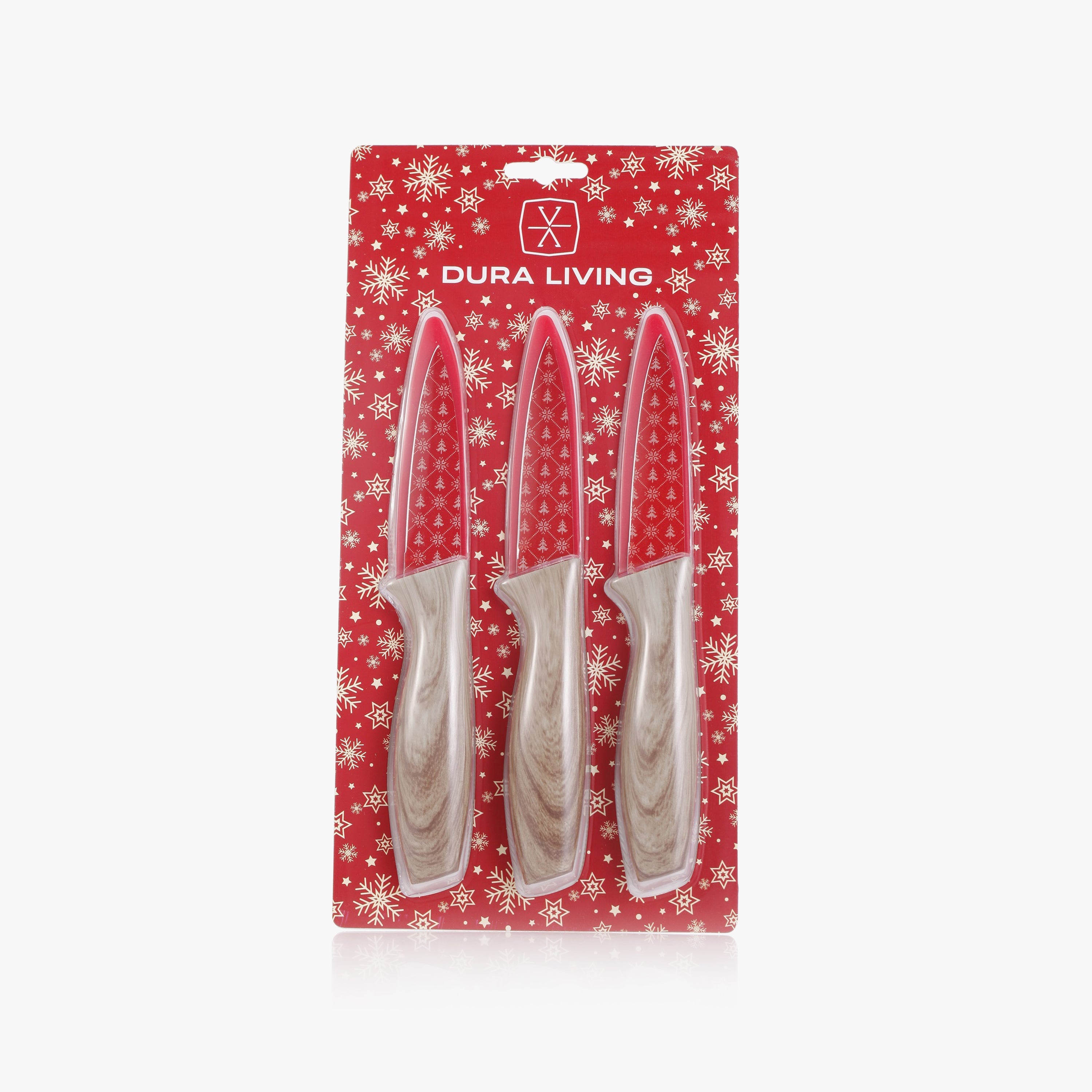 Festive Holiday Paring Knife Set 3-Piece with Blade Guards | Snow Flakes