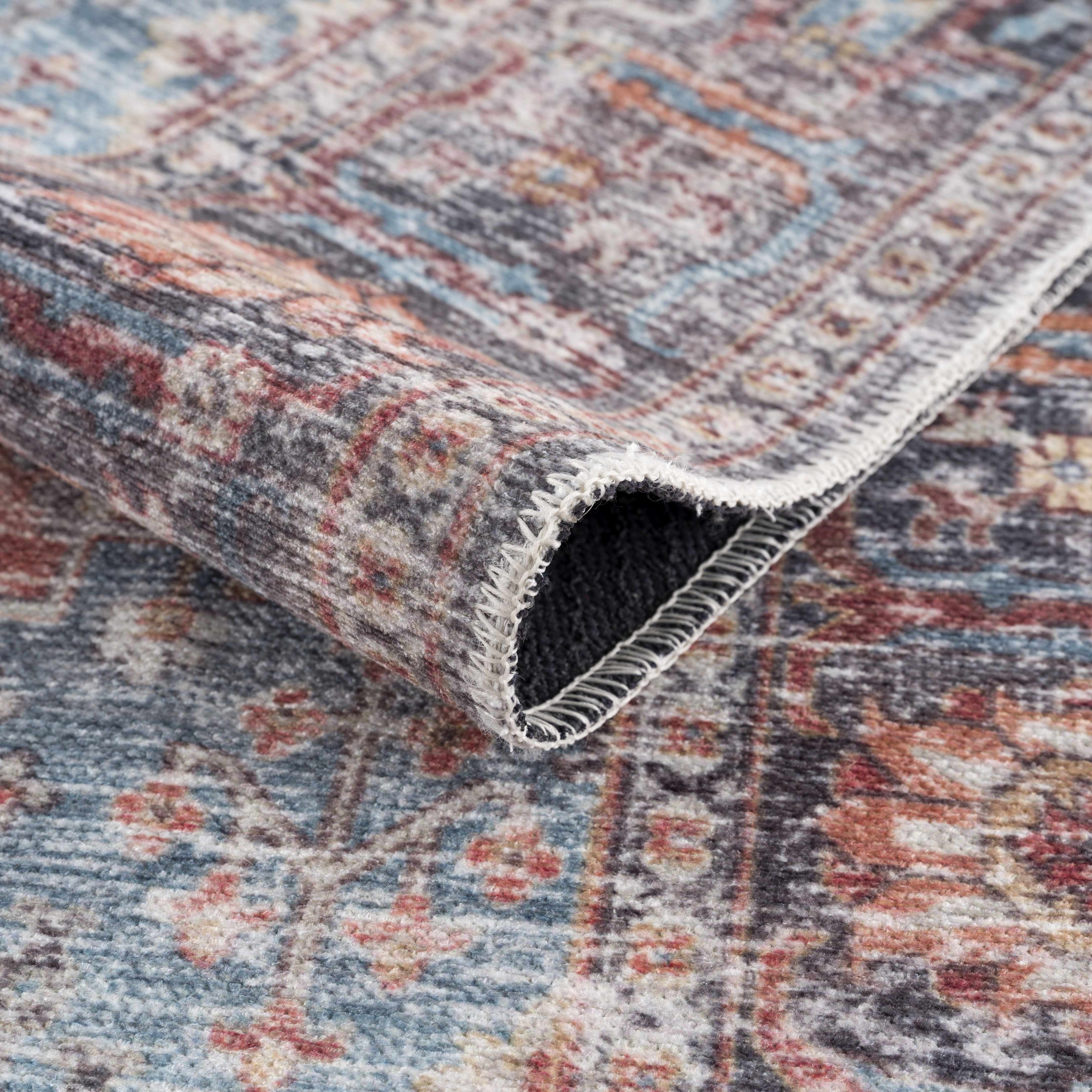 Blue Burgundy Holi-2302 Washable Area Rug