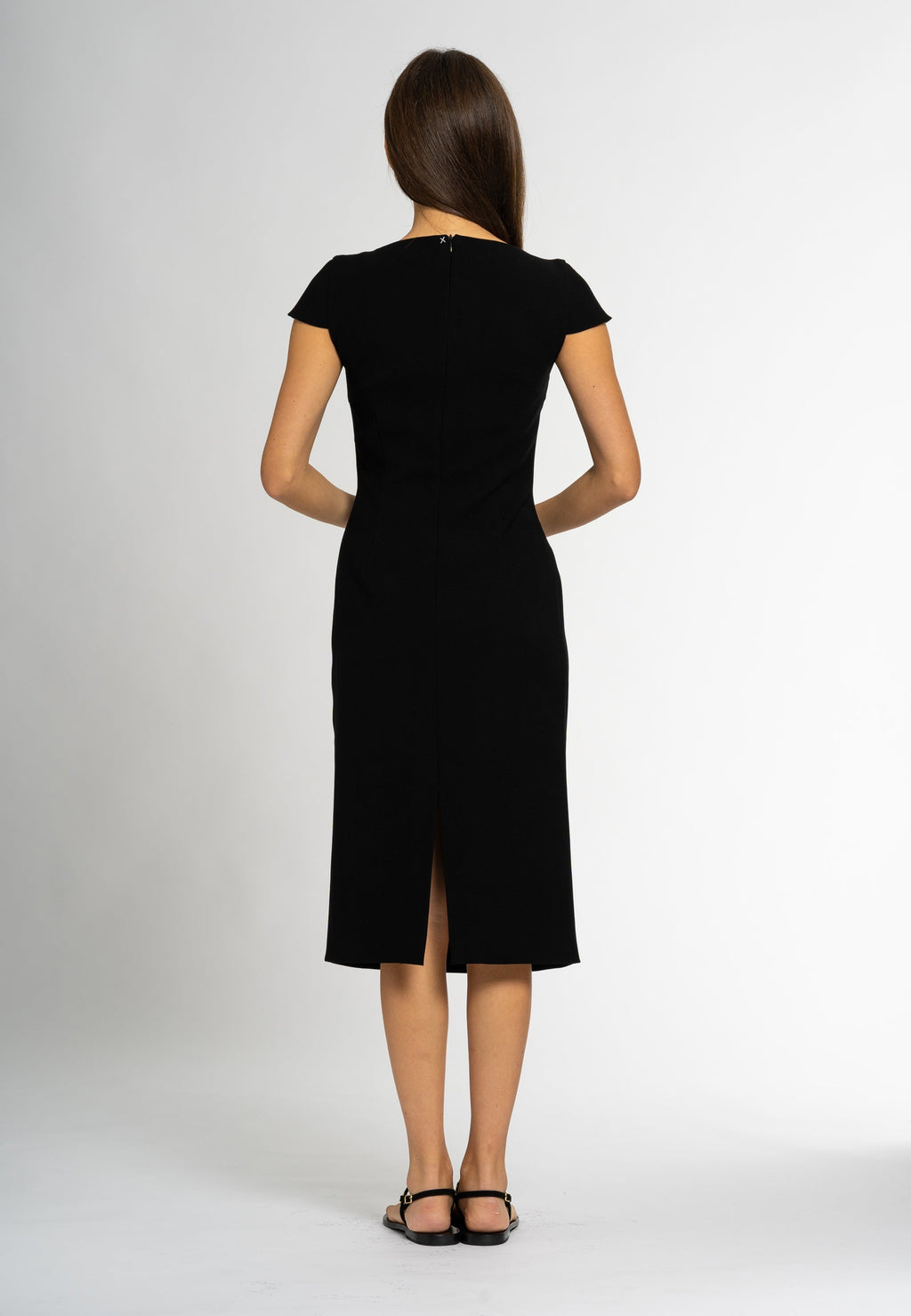 Caterina Dress Black Midi Cut Out Neck Dress | Tubino