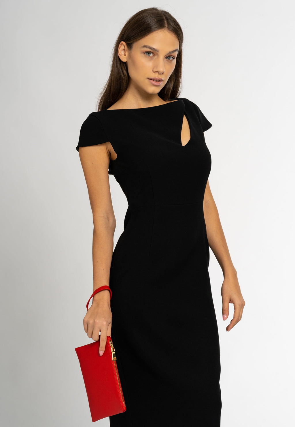 Caterina Dress Black Midi Cut Out Neck Dress | Tubino
