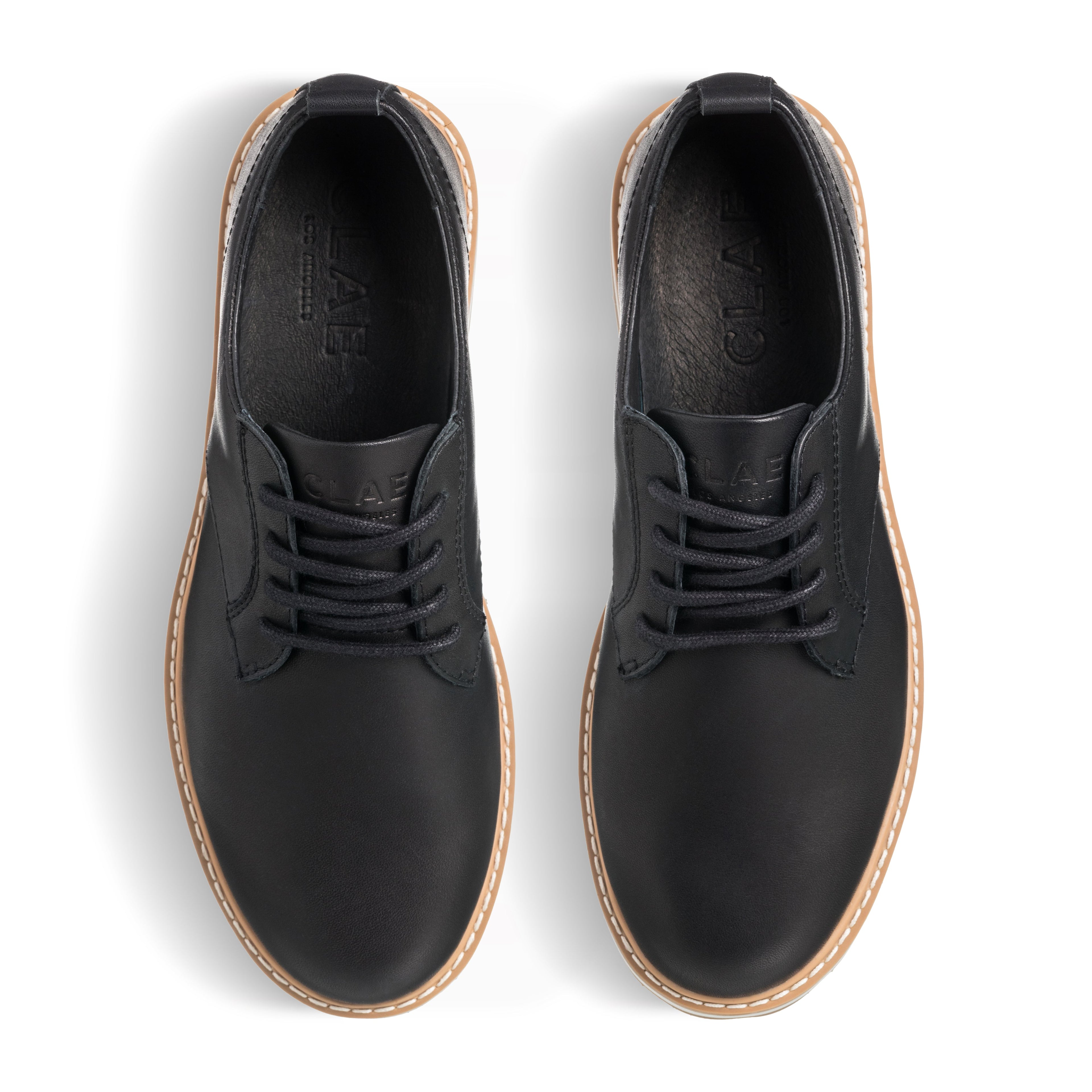 Logan Derby Shoe in Black Leather by CLAE