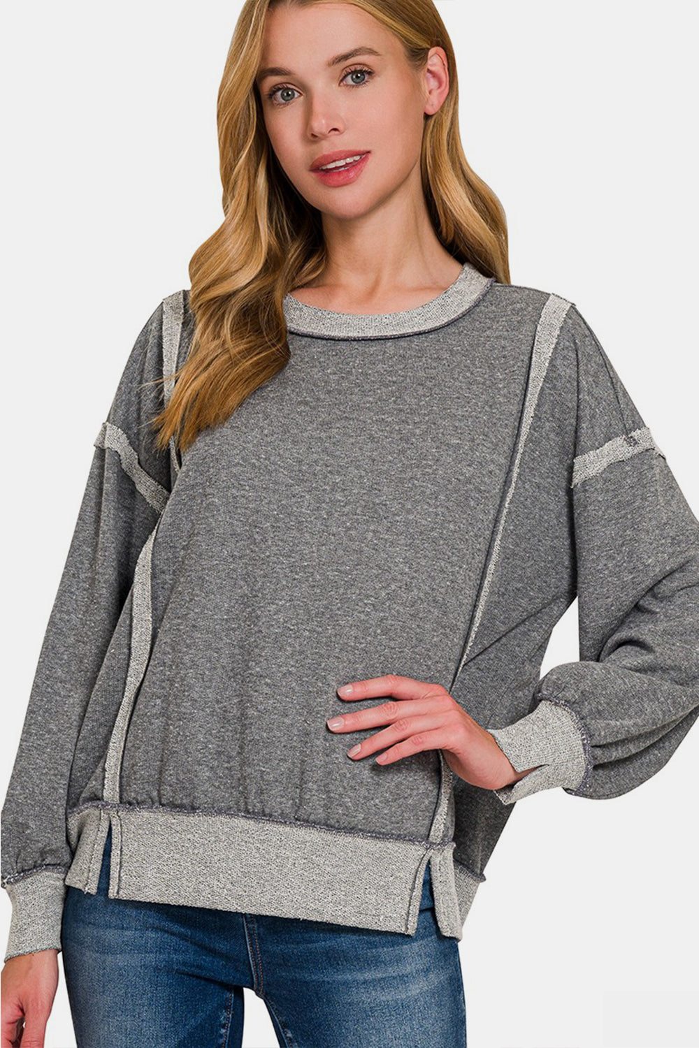 Grey Washed Exposed-Seam Sweatshirt